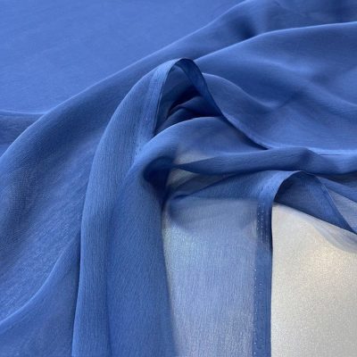 Janjanlı Şifon Kumaş İndigo Mavisi