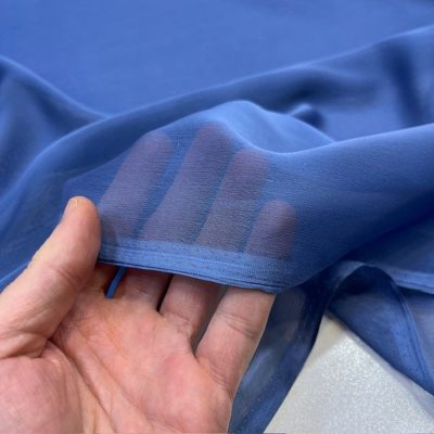 Janjanlı Şifon Kumaş İndigo Mavisi