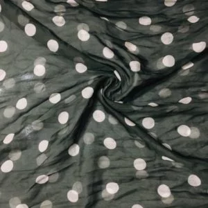 Yeşil Üzerine Beyaz Puantiyeli Şifon