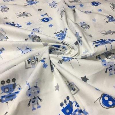 Robot Desenli Pamuklu Poplin Kumaş AYT