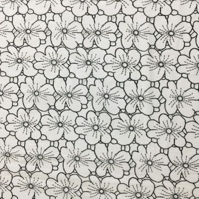 Siyah Çiçek Desenli Vual Fisto Kumaş