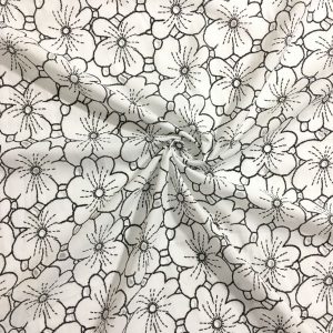 Siyah Çiçek Desenli Vual Fisto Kumaş