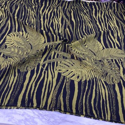 Zebra Yaprak Desenli Viskon Hardal MHR