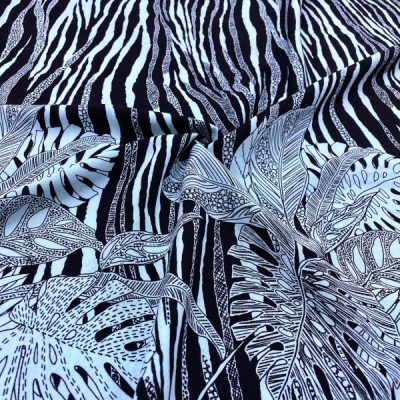 Zebra Yaprak Desenli Viskon Turkuaz MHR
