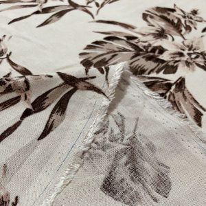 Kahve Palmiyeli Ham Keten Kumaş