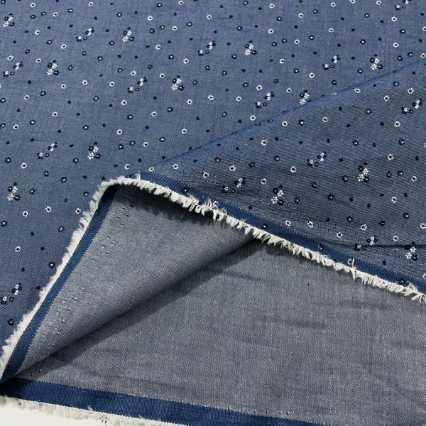 Çıtır Çiçek Desenli Tensel Pamuk Poplin Mavi