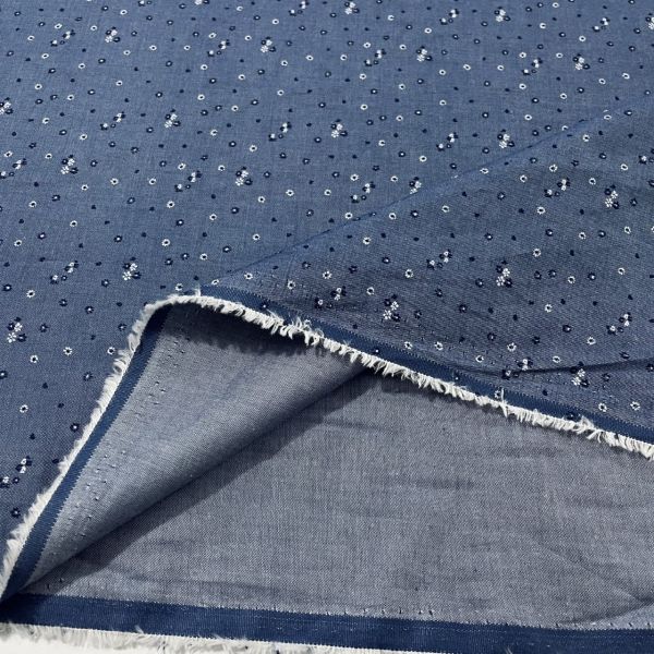 Çıtır Çiçek Desenli Tensel Pamuk Poplin Mavi