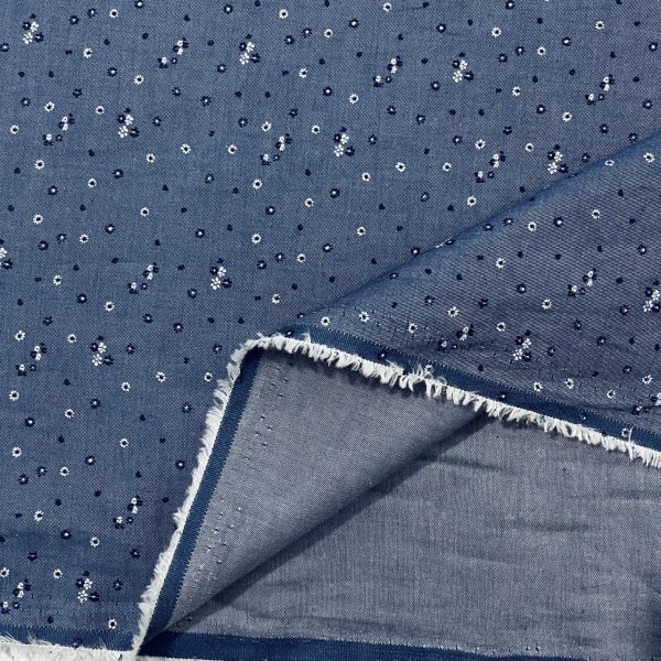 Çıtır Çiçek Desenli Tensel Pamuk Poplin Mavi