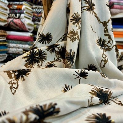 Soft Kahve Yapraklı Ham Keten Kumaş