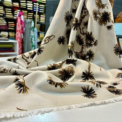 Soft Kahve Yapraklı Ham Keten Kumaş