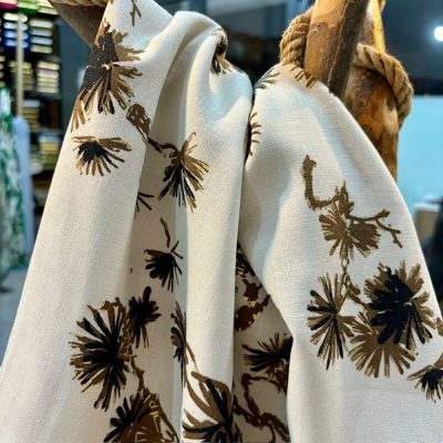 Soft Kahve Yapraklı Ham Keten Kumaş