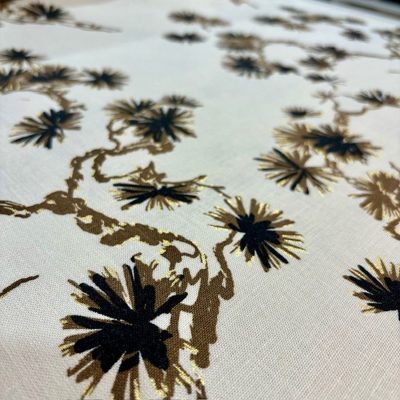 Soft Kahve Yapraklı Ham Keten Kumaş