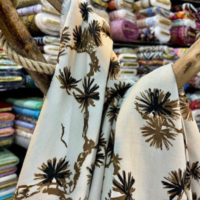 Soft Kahve Yapraklı Ham Keten Kumaş