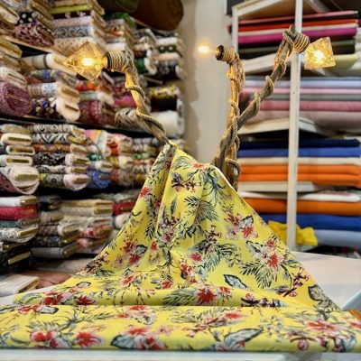 Süper Sarı Çiçekli Ham Keten Kumaş