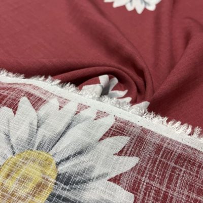 Büyük Papatya Desenli Dökümlü Pamuk Keten