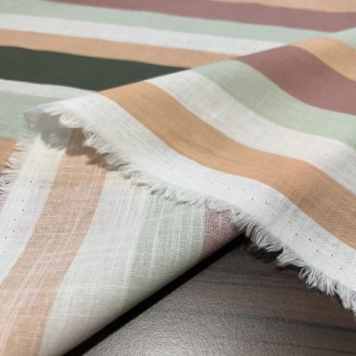 Süper Pastel Çizgili Pamuk Keten Kumaş