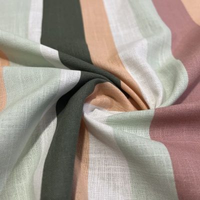 Süper Pastel Çizgili Pamuk Keten Kumaş