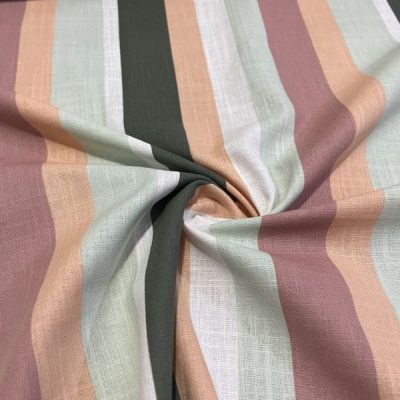 Süper Pastel Çizgili Pamuk Keten Kumaş