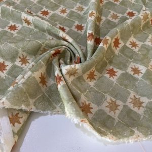 Soft Yeşil Desenli Yıkanmış Ham Keten