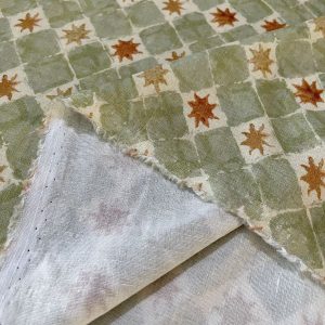 Soft Yeşil Desenli Yıkanmış Ham Keten