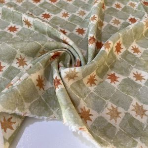 Soft Yeşil Desenli Yıkanmış Ham Keten