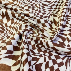 Modern Kahve Desenli İpek Saten Kumaş