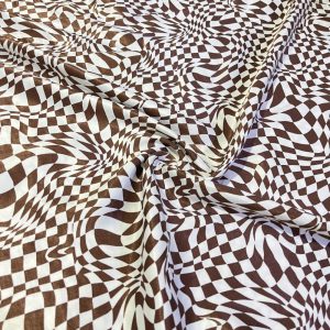 Modern Kahve Desenli İpek Saten Kumaş