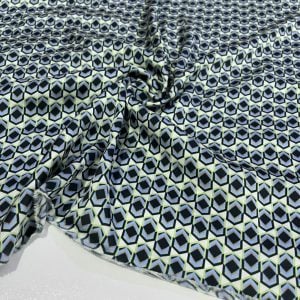 Mavi Yeşil Desenli Saten Krep Kumaş YVZ