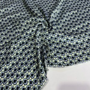 Mavi Yeşil Desenli Saten Krep Kumaş YVZ