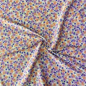 Mor Çiçek Desenli Saten Krep Kumaş YVZ