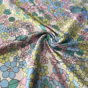 Renkli Çiçekli Akışkan Saten Krep YVZ