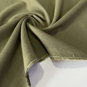 Yıkanmış Ham Keten Kumaş Askeri Yeşil