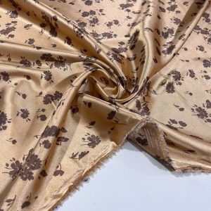 Kahve Çiçekli Saten Kumaş MHR