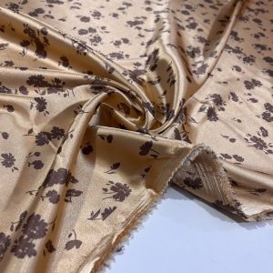 Kahve Çiçekli Saten Kumaş MHR