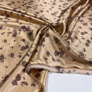 Kahve Çiçekli Saten Kumaş MHR