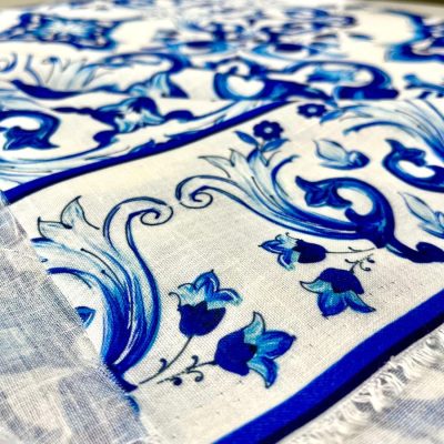 Dolce Gabbana Desen Pamuklu Keten Mavi