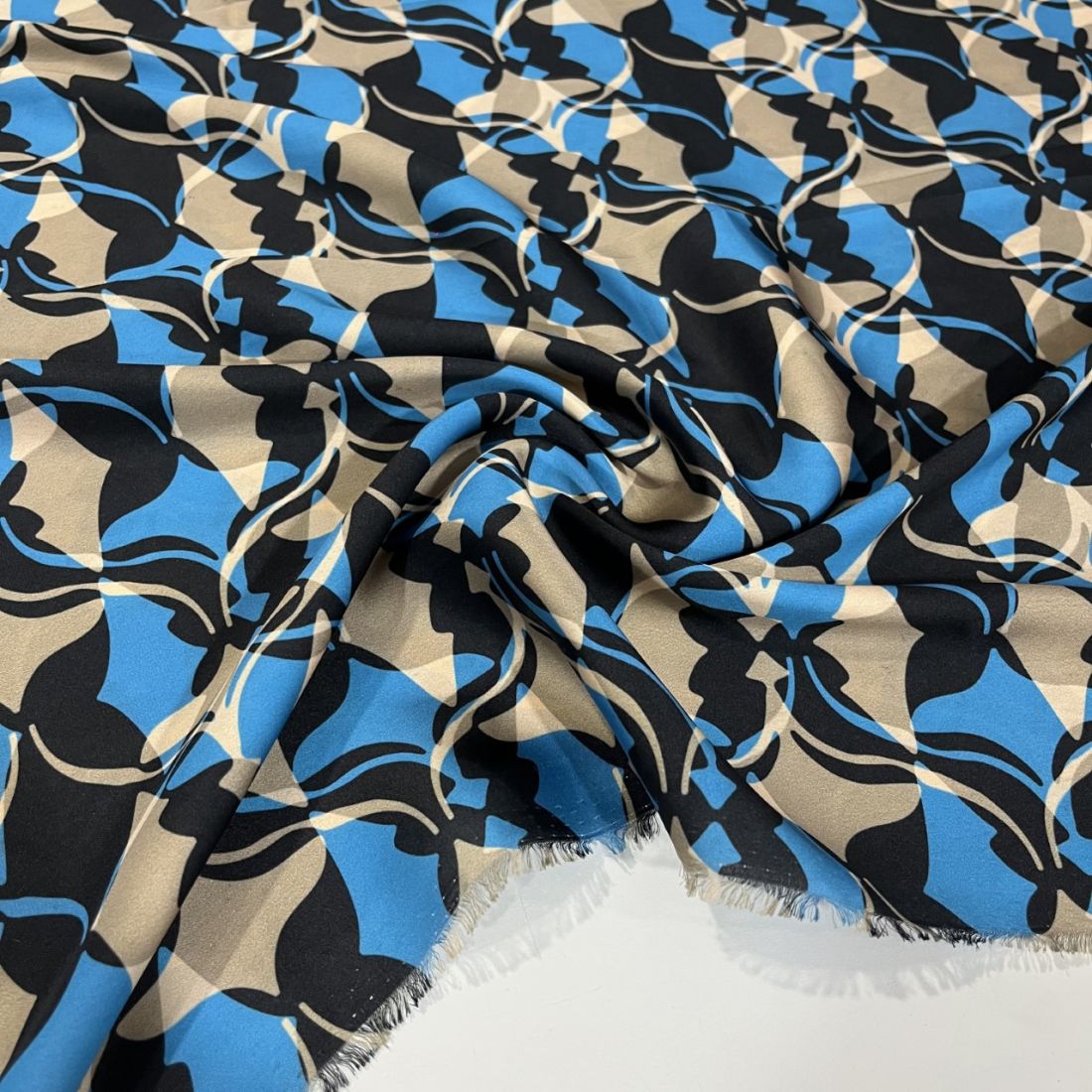 Gri Mavi Krep Saten Kumaş AHM - Görsel 2