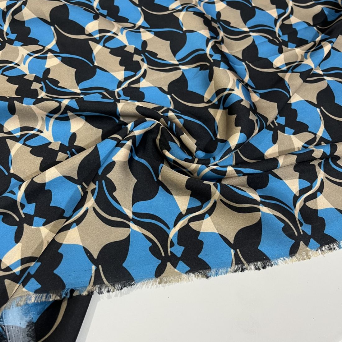 Gri Mavi Krep Saten Kumaş AHM