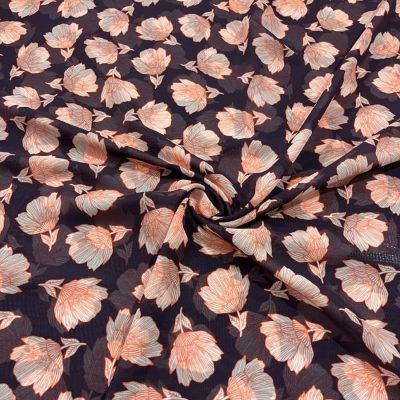 Pembe Gül Desenli Şifon Kumaş