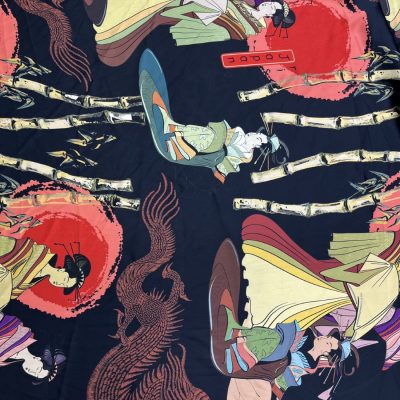 Uzakdoğu Desenli Saten Şifon Kumaş