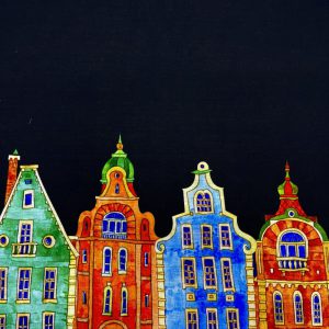 Amsterdam Desenli Pamuklu Keten Siyah