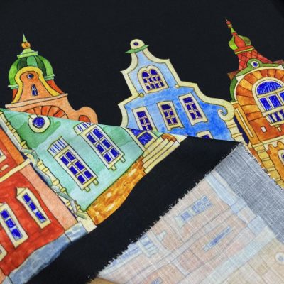 Amsterdam Desenli Pamuklu Keten Siyah