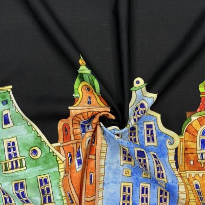Amsterdam Desenli Pamuklu Keten Siyah