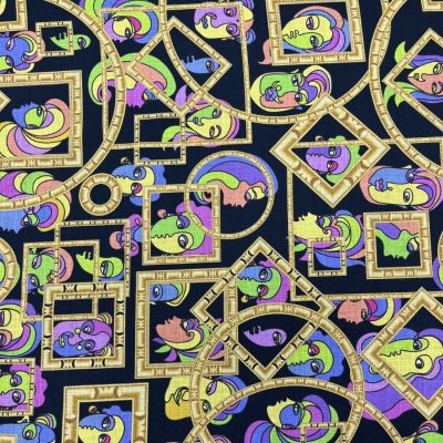Guccı Face Desenli Pamuklu Keten Kumaş