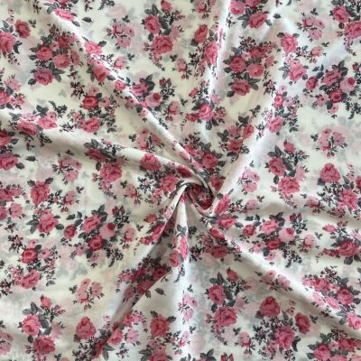 Pembe Çiçekli Pamuk Vual Kumaş