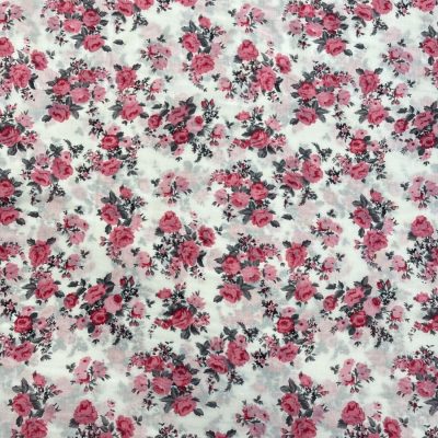 Pembe Çiçekli Pamuk Vual Kumaş