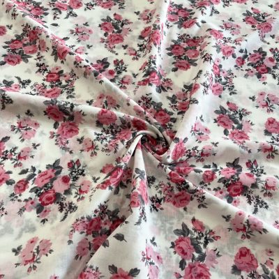Pembe Çiçekli Pamuk Vual Kumaş