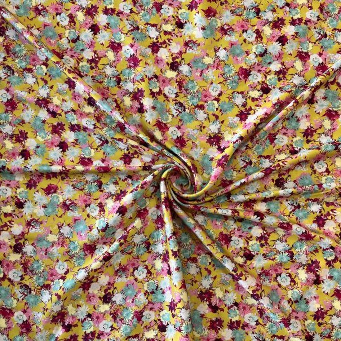 Çiçek Desenli Saten Krep Sarı SRVT