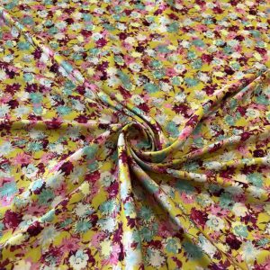 Çiçek Desenli Saten Krep Sarı SRVT