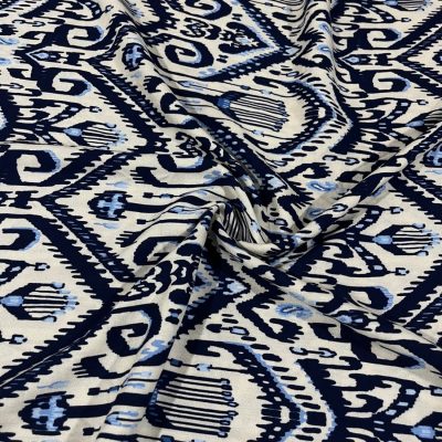 Soft Otantik Desenli Viskon Kumaş Mavi